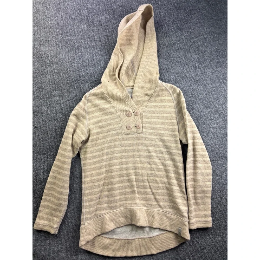 Mountain Hardwear Hoodie Women Small Tan Striped Recycled Wool Blend Pullover‎